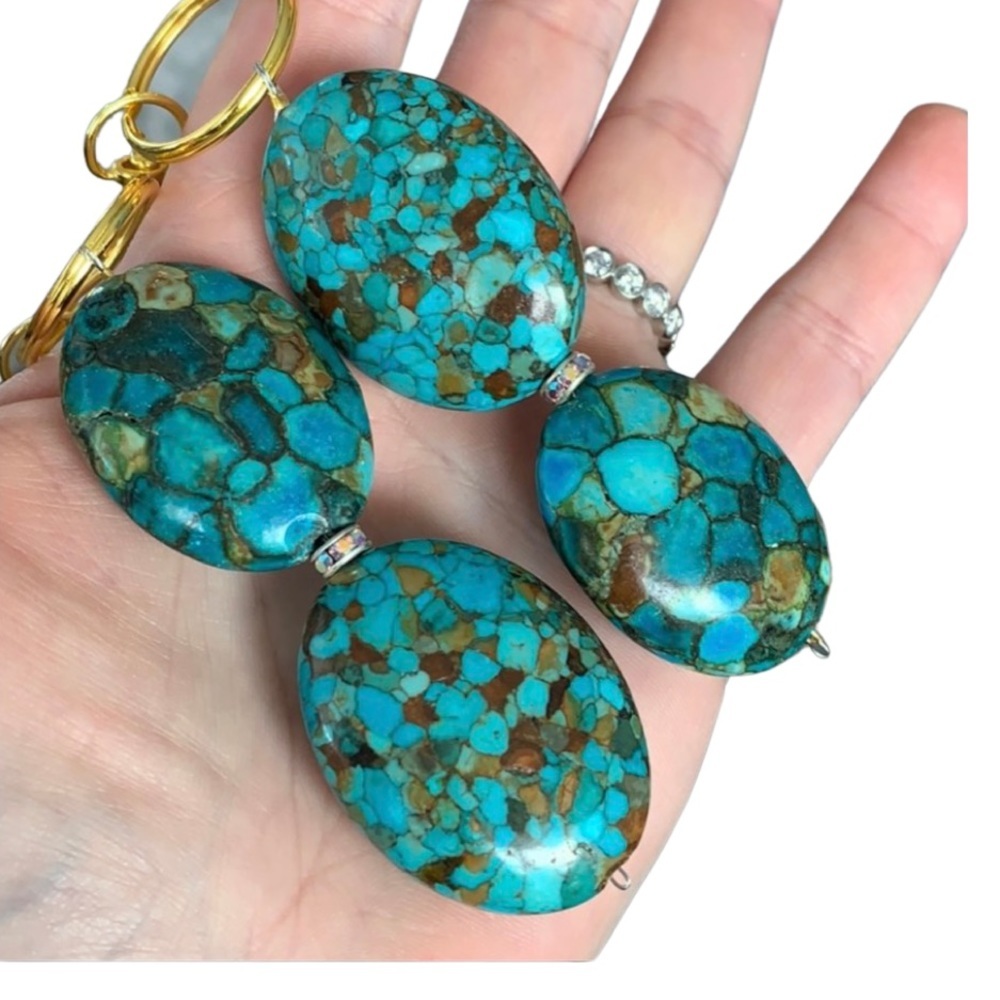 Green and Blue Agate stone beaded keychain